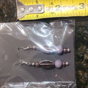 ** 3/$5 ** Earrings, pierced dangle purple/silver tone